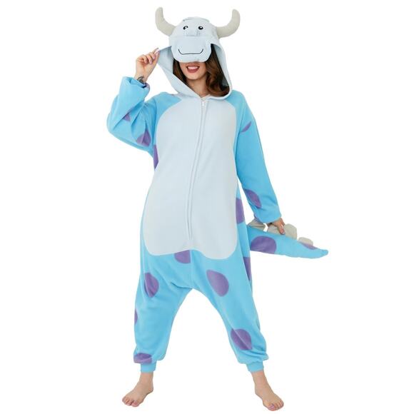 Beauty Shine Other - Disney Pixar Monsters Inc Sulley Adult Costume Pajamas Tail Buttonup Plush Small